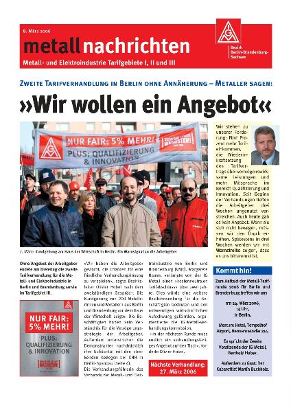 Tarifgebiete I, II und III: Wir wollen ein Angebot, 08.03.2006