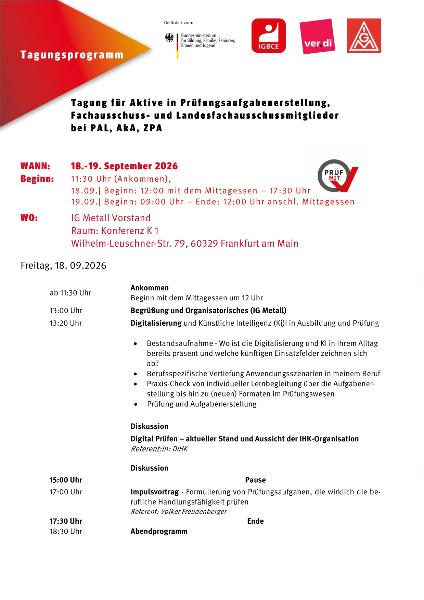 Programm Tagung für Aktive in Prüfungsaufgabenerstellung 18./19.09.2026