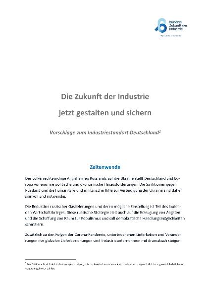Kommitment des Bündnisses November 2022 - Bündnis Zukunft der Industrie