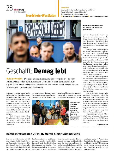 metallzeitung - Regionalseiten Nordrhein-Westfalen Januar-Februar 2019