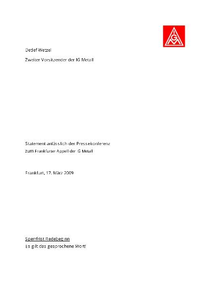 Pressekonferenz Krisenaktionsprogramm, Rede Wetzel