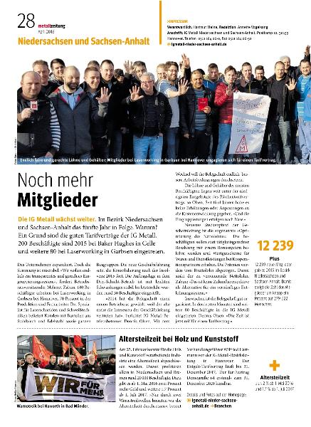 metallzeitung - Regionalseiten Niedersachsen und Sachsen-Anhalt April 2016