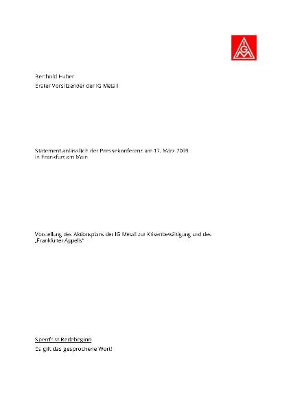 Pressekonferenz Krisenaktionsprogramm, Rede Huber