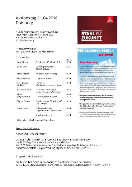 Programm Stahlaktionstag in Duisburg