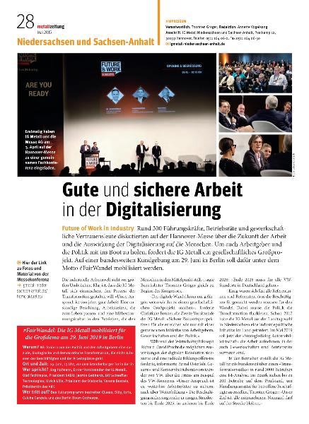 metallzeitung - Regionalseiten Niedersachsen und Sachsen-Anhalt Mai 2019