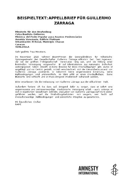 Appellbrief für Guillermo Zárraga