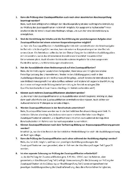 FAQ Zusatzqualifikationen Metall- und Elektroindustrie