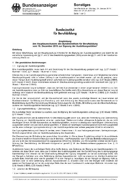 BIBB HA Empfehlung 162 - Eignung der Ausbildungsstätten