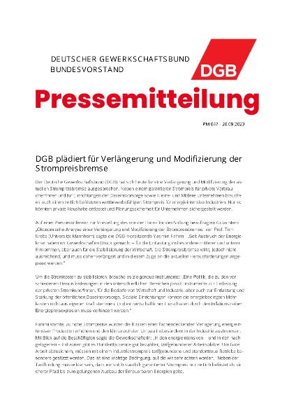 DGB plädiert für Verlängerung und Modifizierung der Strompreisbremse - Pressemitteilung