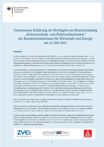 Gemeinsame Erklärung der Beteiligten am Branchendialog 