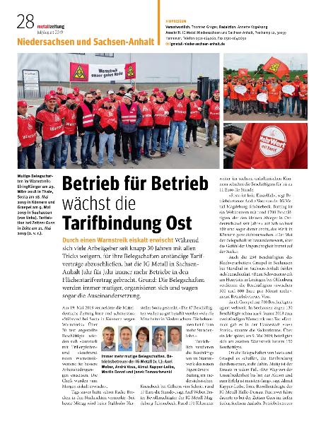 metallzeitung - Regionalseiten Niedersachsen und Sachsen-Anhalt Juli/August 2019