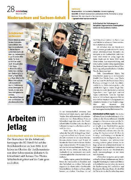 metallzeitung - Regionalseiten Niedersachsen und Sachsen-Anhalt November 2016