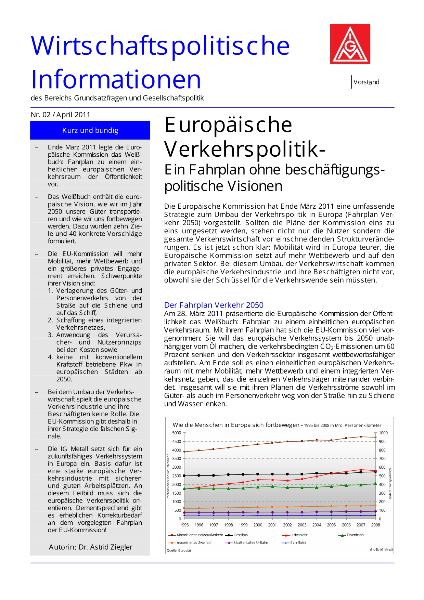 Wirtschaftspolitische Informationen 2/2011: Europäische Verkehrspolitik - Ein Fahrplan ohne beschäftigungspolitische Visionen