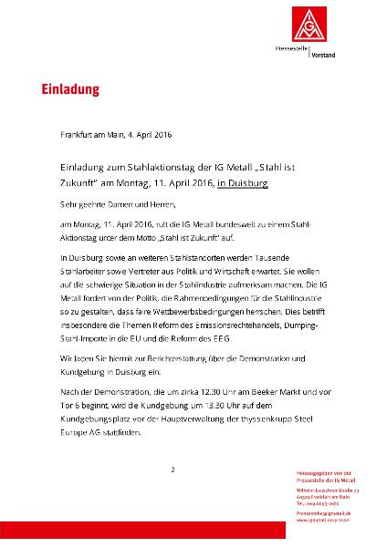 Einladung zum Stahlaktionstag am 11. April 2016 in Duisburg (und bundesweit)