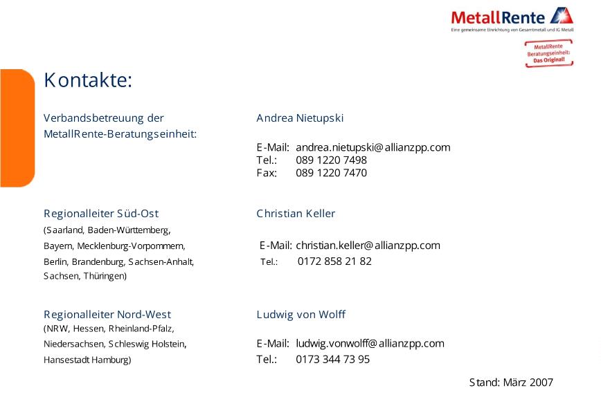 MetallRente Kontakte
