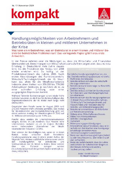 Handlungsmöglichkeiten von Arbeitnehmern und Betriebsräten in kleinen und mittleren Unternehmen in der Krise, KMU kompakt Nr. 17