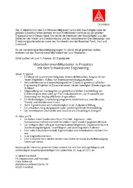 Mitarbeiterinnen/Mitarbeiter in Projekten mit dem Schwerpunkt Engineering