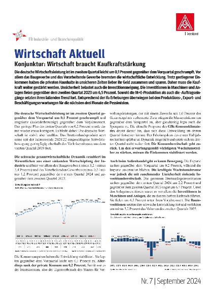 Konjunktur: Wirtschaft braucht Kaufkraftstärkung, Wirtschaft aktuell Nr. 7 | September 2024