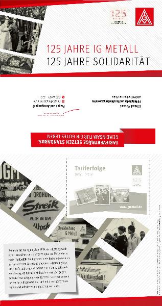 Klappkarte 125 Jahre IG Metall (innen eingeklebt: Flyer ''Tariferfolge'' im Pocketformat)