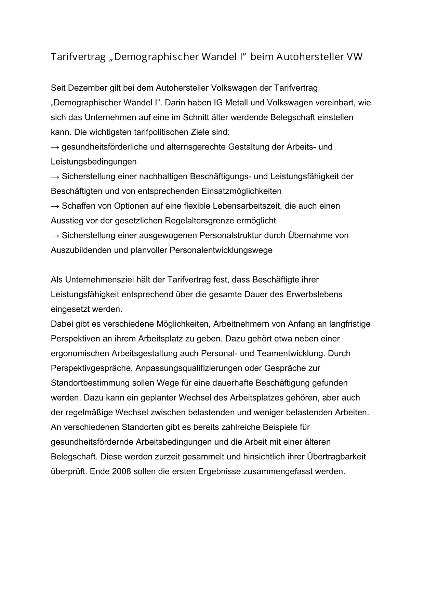 metallzeitung März 2008: Tarifvertrag Demographischer Wandel I bei VW