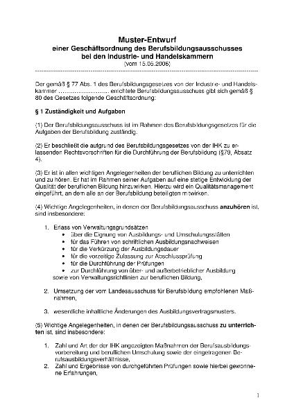 Muster-Entwurf einer Geschäftsordnung des Berufsbildungsausschusses bei den Industrie- und Handelska