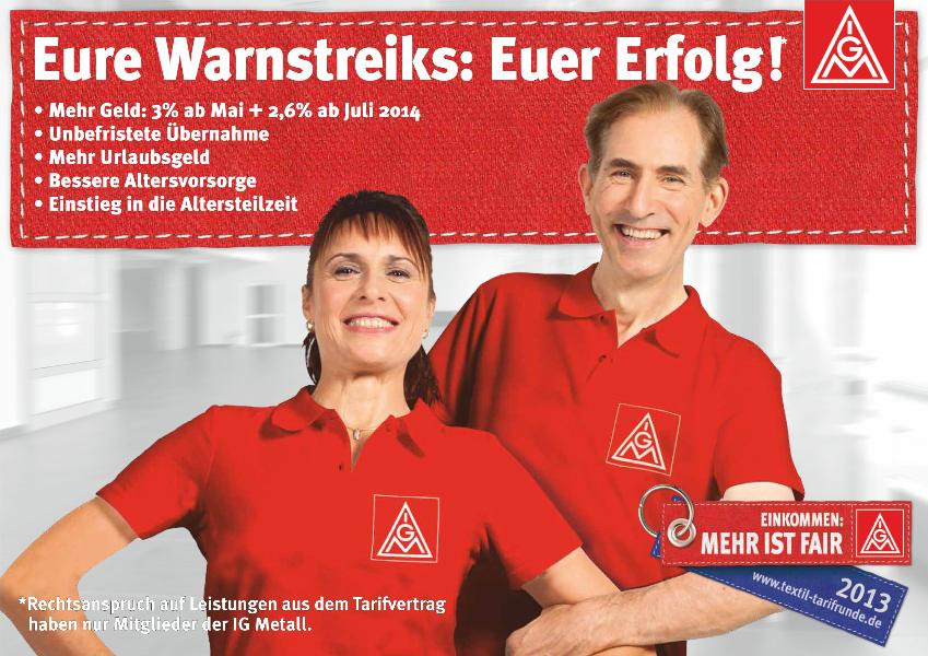 Plakat zur Tarifrunde Textil Ost: Euer Warnstreik - Euer Erfolg !