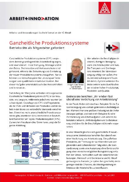 Arbeit und Innovation 02 / 2009: Ganzheitliche Produktionssysteme