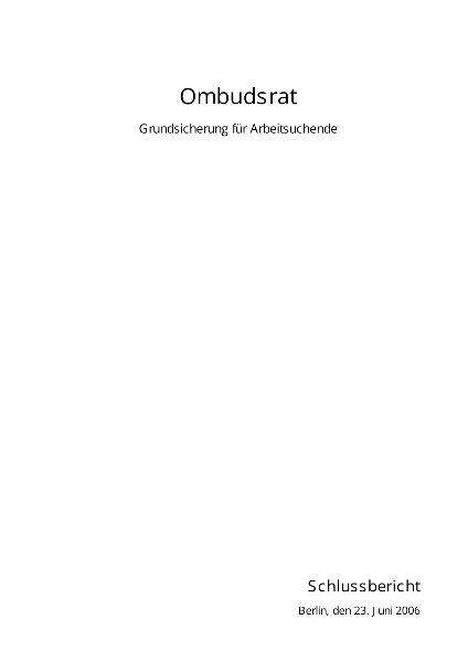 Schlussbericht des Ombudsrates - Grundsicherung für Arbeitslose