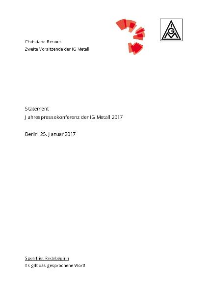 Christiane Benner: Statement Jahrespressekonferenz, Berlin, 25.1.2017