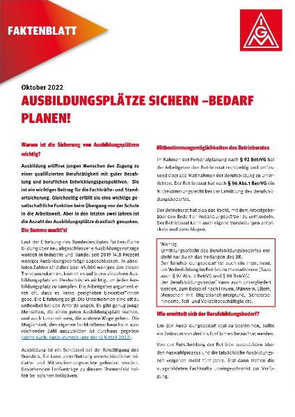 Faktenblatt Ausbildungsplätze sichern