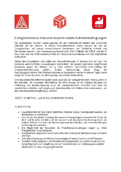 Energieintensive Industrie braucht stabile Rahmenbedingungen