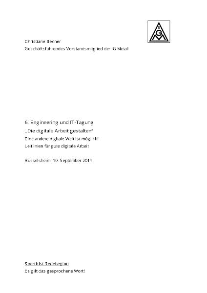 10 9 Christiane Benner Rede auf der 6. Engineering- und IT-Tagung in Rüsselsheim