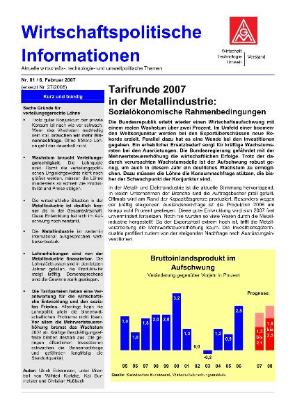 Wirtschaftspolitische Information 01/2007 - Sozialökonomische Rahmenbedingungen in der Metallindustrie
