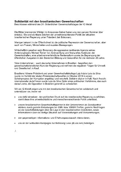 Solidarität mit brasilianischen Gewerkschaften
