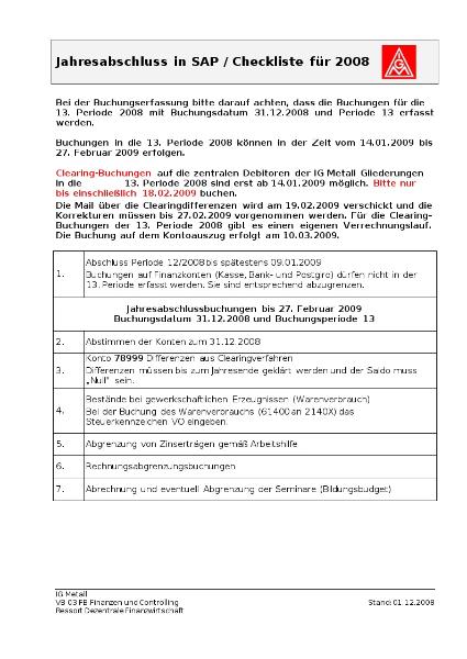 Formulare Checkliste Jahresabschluss in SAP Version vom 01.12.2007