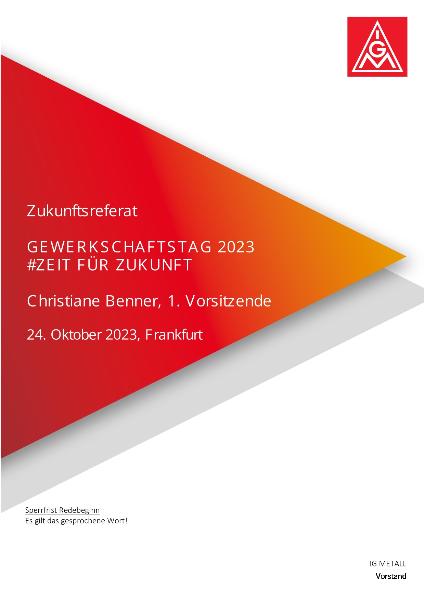 Christiane Benner: Zukunftsreferat #Zeit für Zukunft, Frankfurt, 24.10.2023