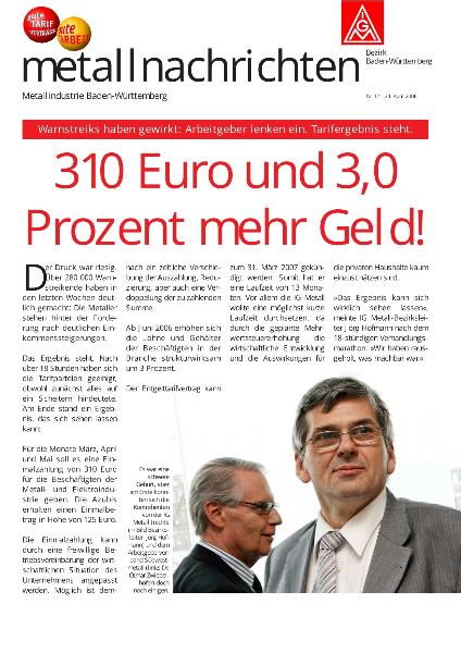 Baden-Württemberg: 310 Euro und 3,0 Prozent mehr Geld!, Nr. 12 - 24. April 2006