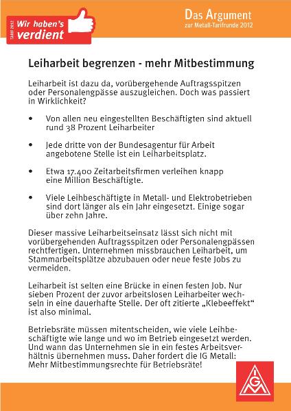 29. März 2012 | Leiharbeit begrenzen - mehr Mitbestimmung