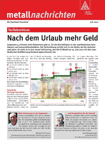 metallnachrichten: Tarifabschluss 2010 Kfz-Handwerk Saarland