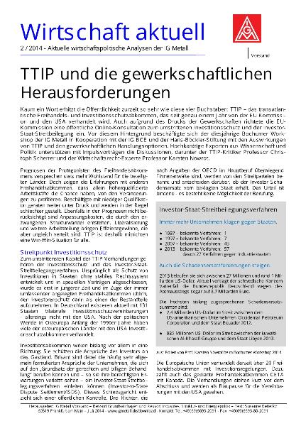TTIP und die gewerkschaftlichen Herausforderungen, Wirtschaft aktuell Nr. 2/ 2014, Juli 2014