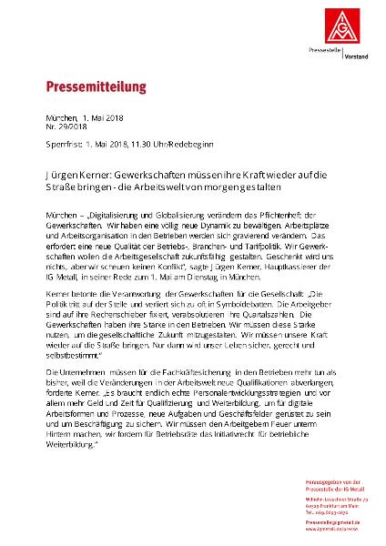 Jürgen Kerner Pressemitteilung zum 1. Mai, München