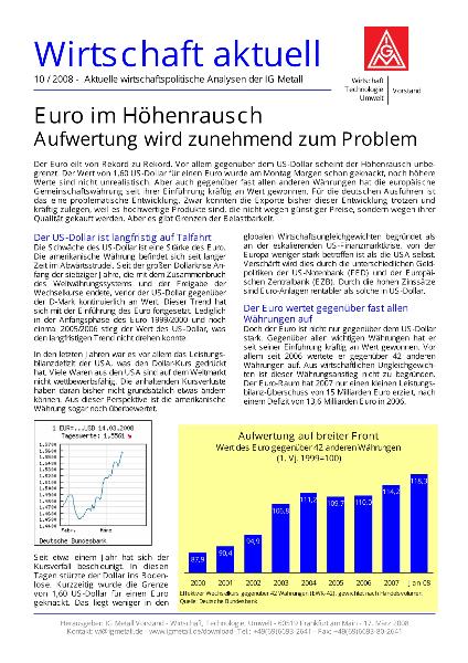 Wirtschaft aktuell 10/2008: Euro im Höhenrausch - Aufwertung wird zunehmend zum Problem