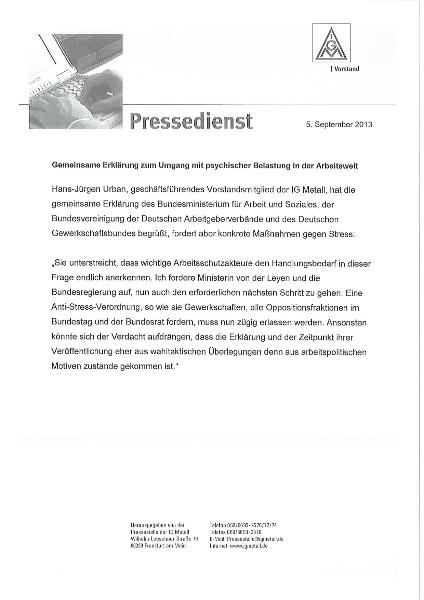 13_9_5 Statement Hans Juergen Urban Gemeinsame Erklärung zum Umgang mit psychischer Belastung in der Arbeitswelt