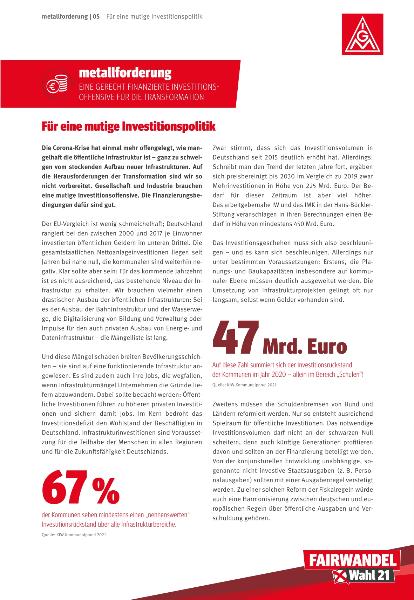 Wahl 2021: metallforderung | Für eine mutige Investitionspolitik