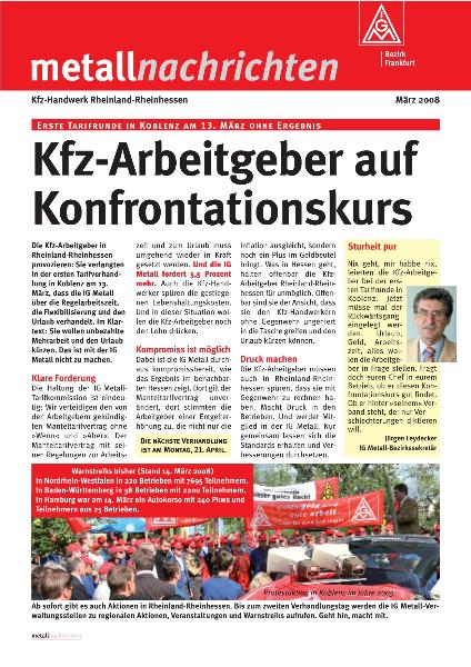 metallnachrichten Kfz-Handwerk Rheinland-Rheinhessen: Kfz-Arbeitgeber auf Konfrontationskurs, März 2008