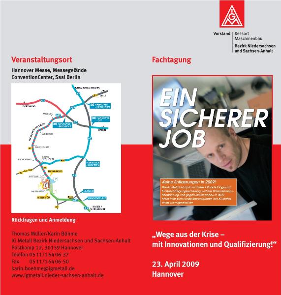 Fachtagung: Wege aus der Krise - mit Innovationen und Qualifizierung, Programm 23.04.2009