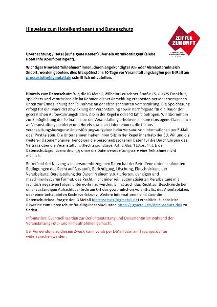 Hinweise Datenschutz und Abrufkontingent