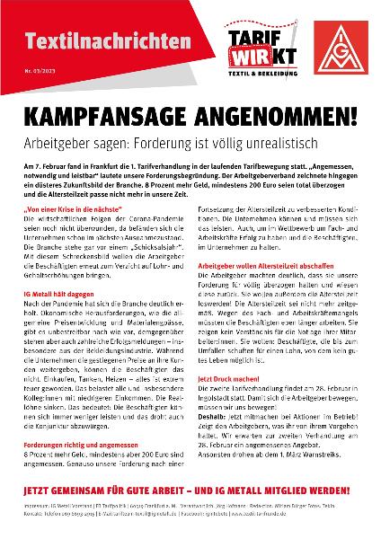 Kampfansage angenommen! Arbeitgeber sagen: Forderung ist völlig unrealistisch, Textilnachrichten Nr. 3/2023