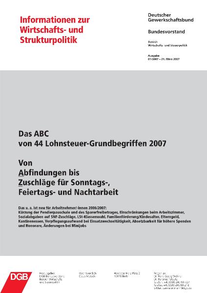 DGB: Das ABC von 44 Lohnsteuer-Grundbegriffen 2007