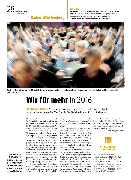 metallzeitung - Regionalseiten Baden-Württemberg Januar 2016